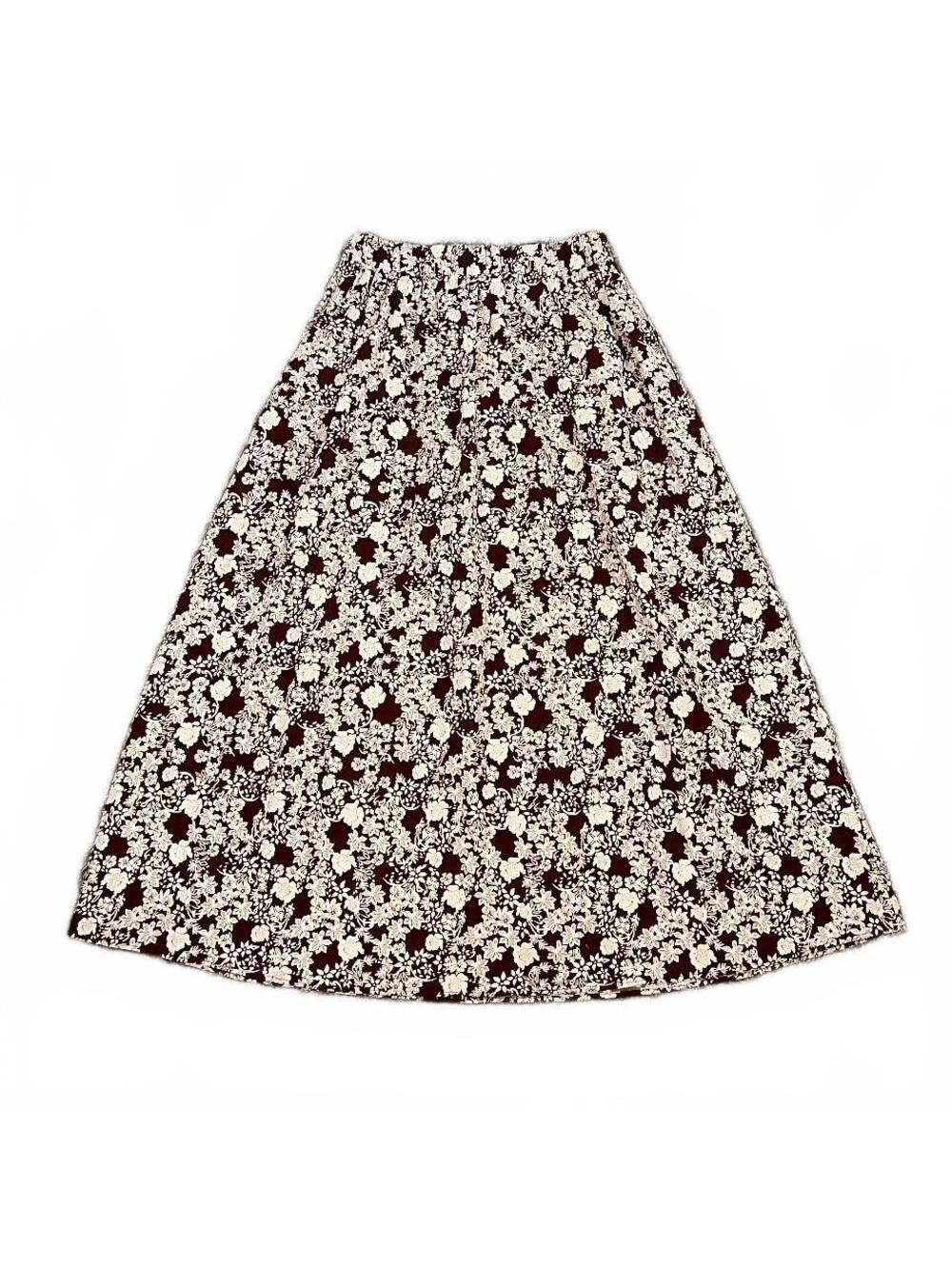 Zara Burgundy Floral Pattern Midi A-line Skirt Cottagecore Feminine Fall